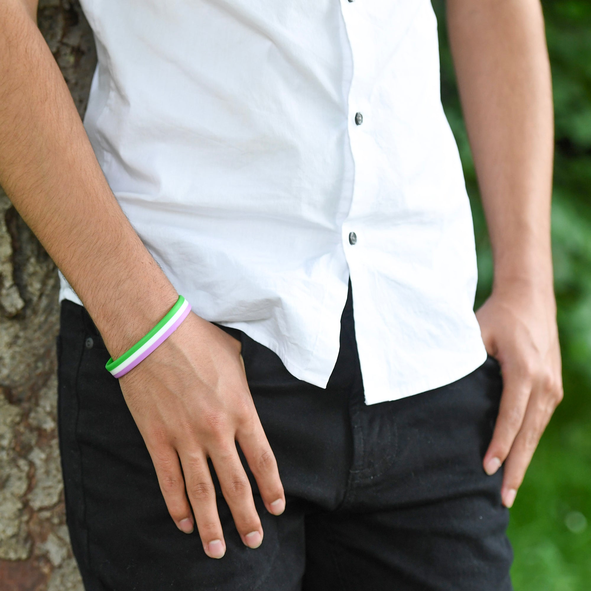 lgbt pride wristbands genderqueer purple white green
