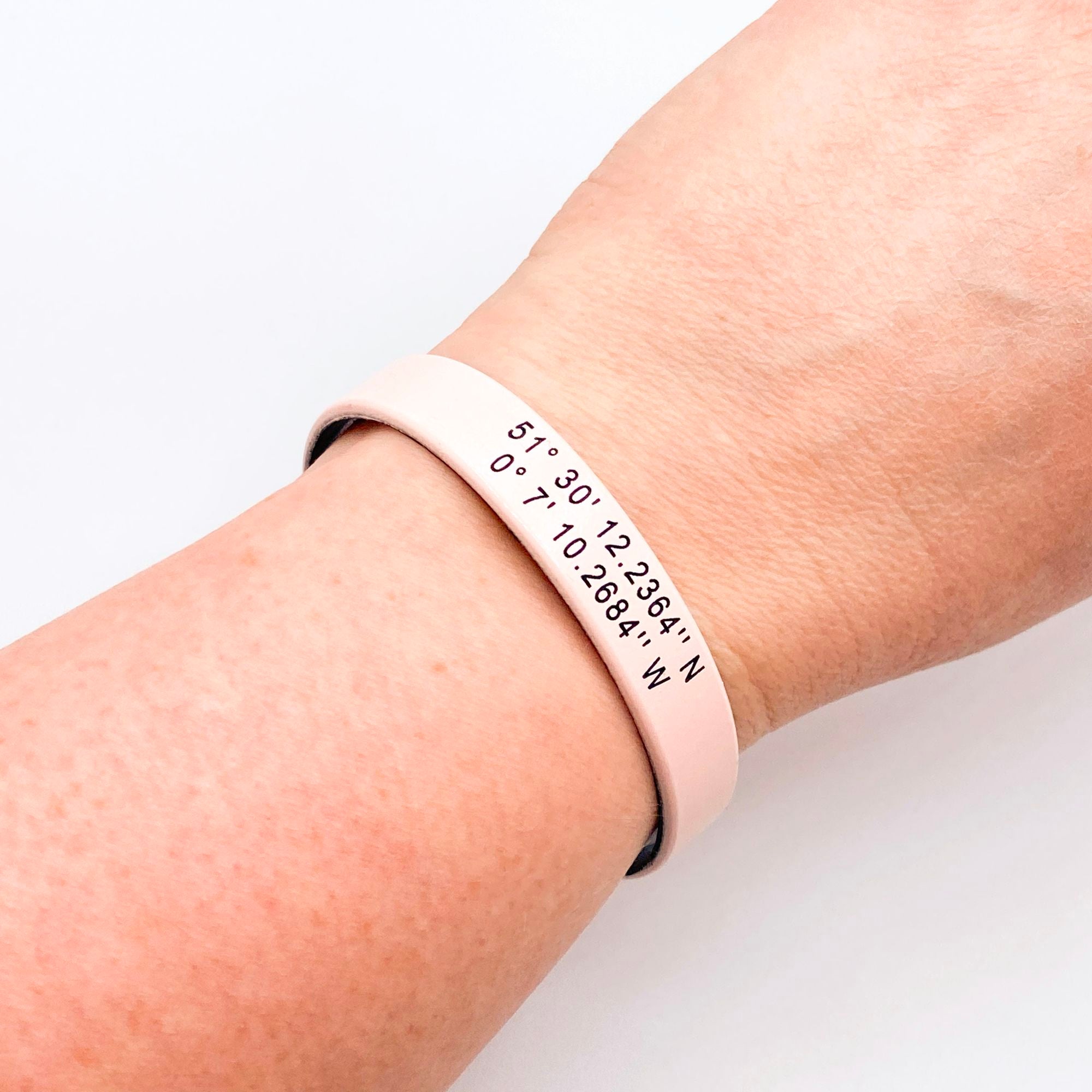 grid coordinates personalised wristband blush pink black gift