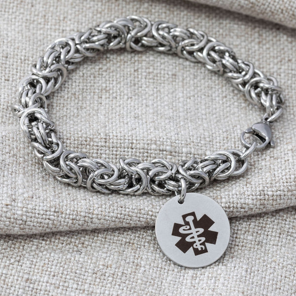 Ladies Medical Alert Bracelet Tangle Byzantine Weave Butler and