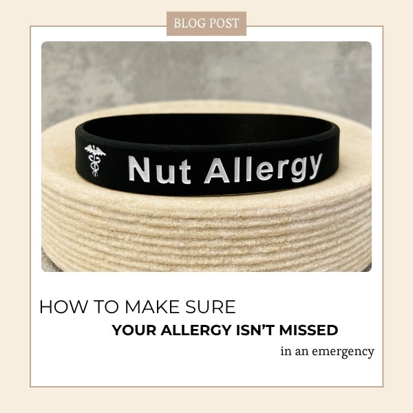 Nut Allergy Wristband with clear text, so it's not missed in an emergency