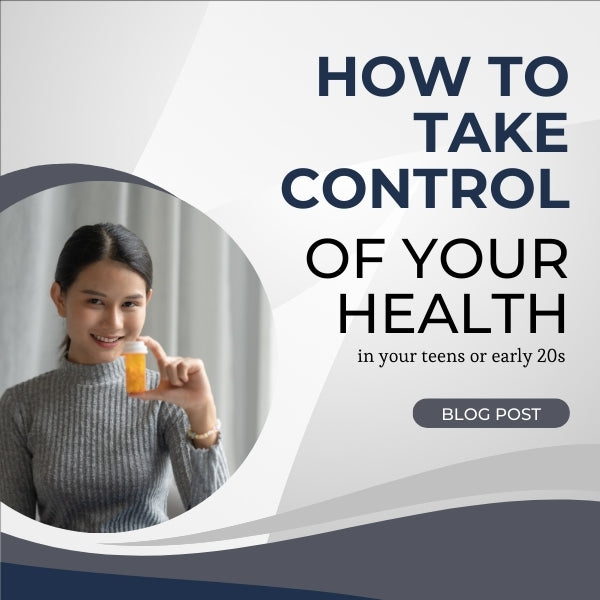 young adult holding up vitamins, emphasizing the importance of taking control of your health in your teens or early twenties