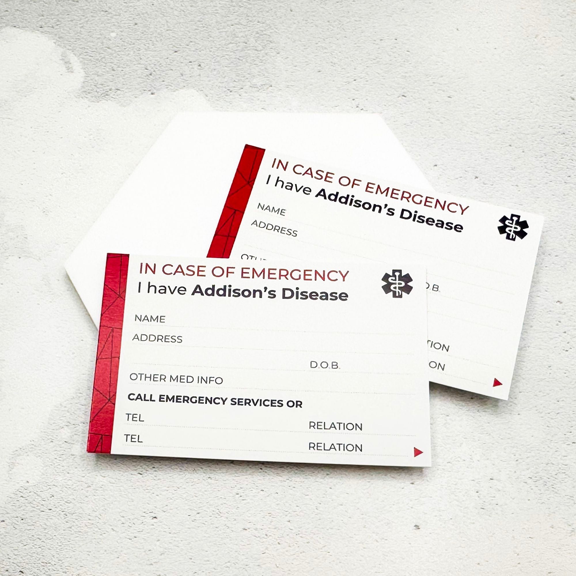 set of 2 wallet cards for Addison's Disease