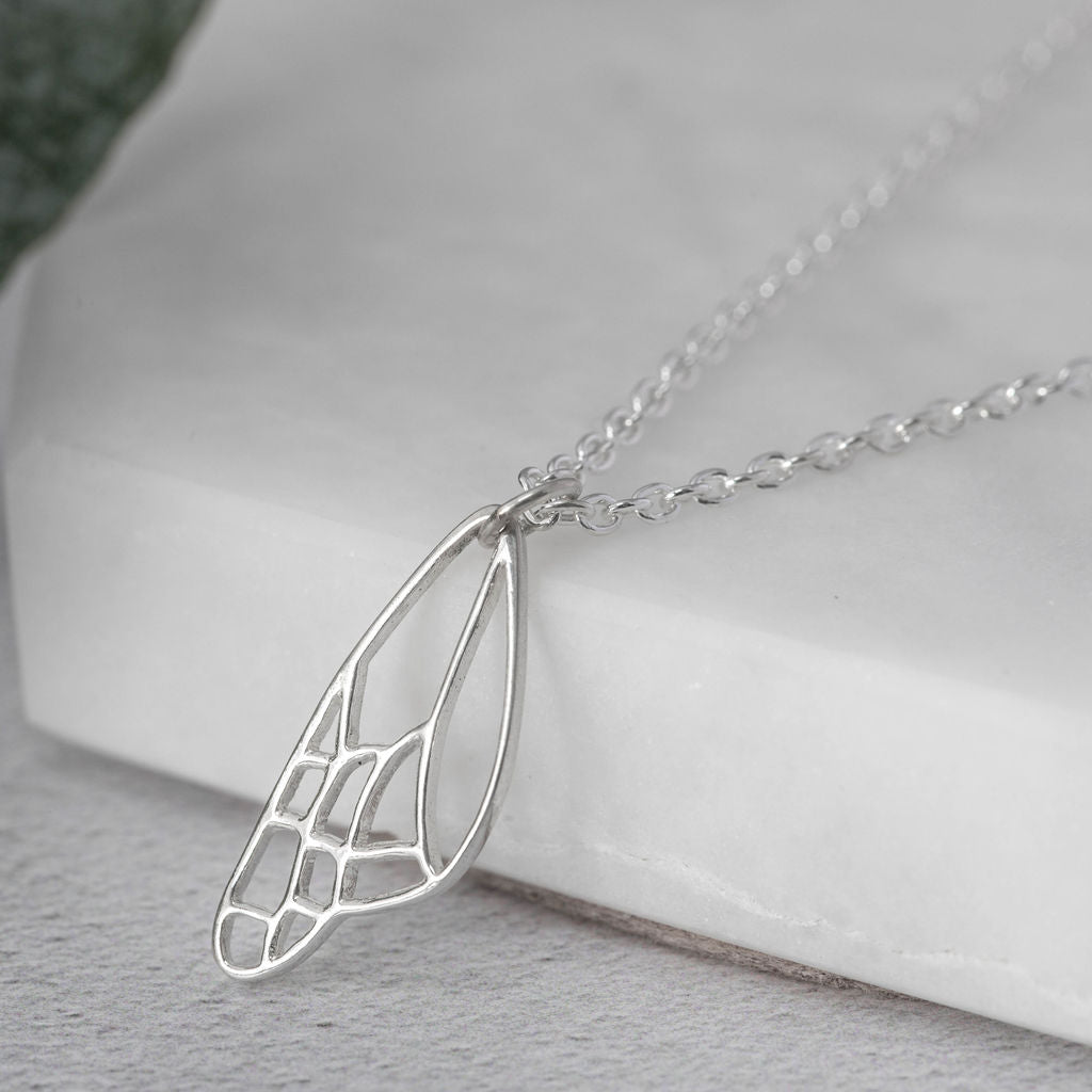 Sterling Silver Butterfly Wing Necklace for Fibromyalgia Awareness