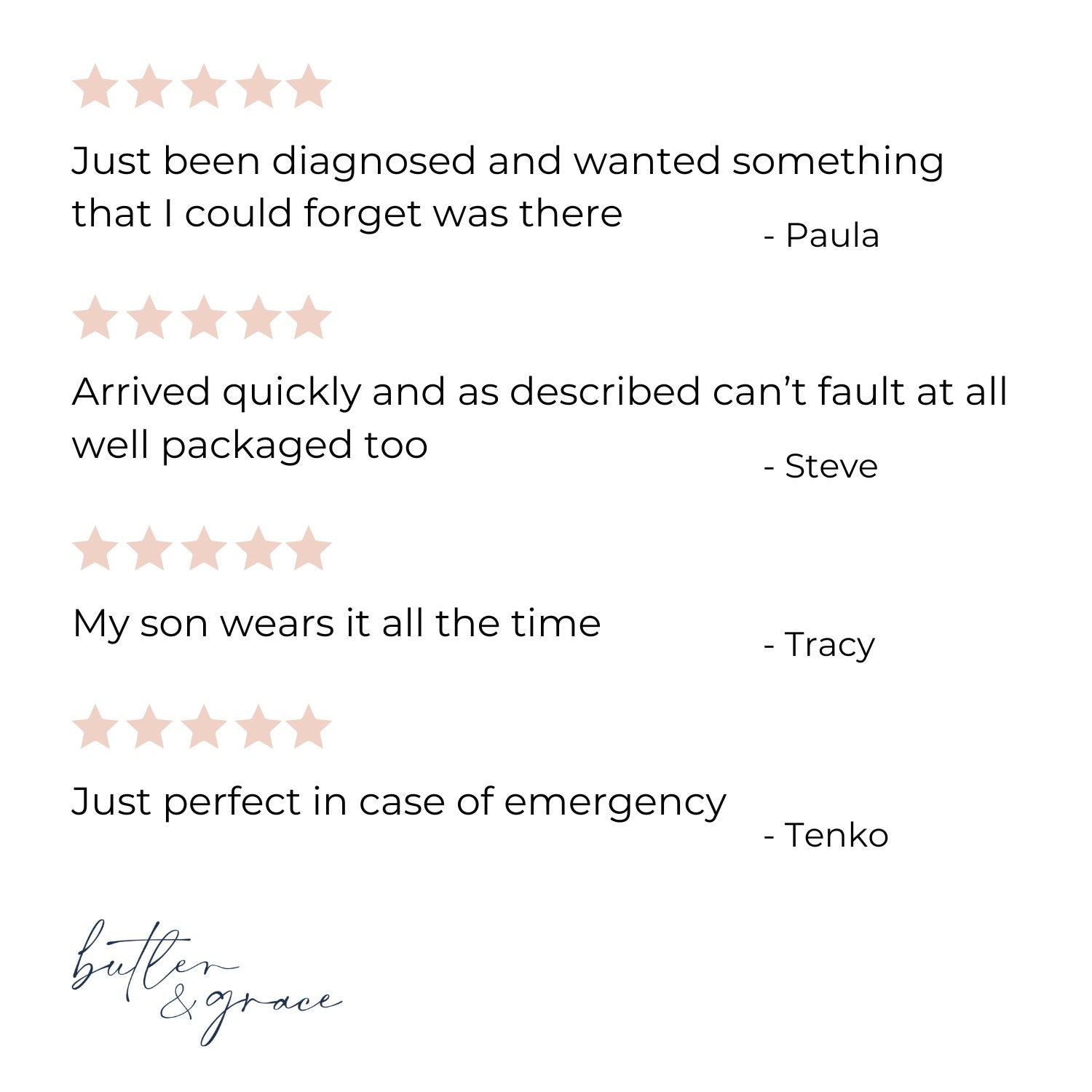 Reviews of a product with star ratings and names on a white background