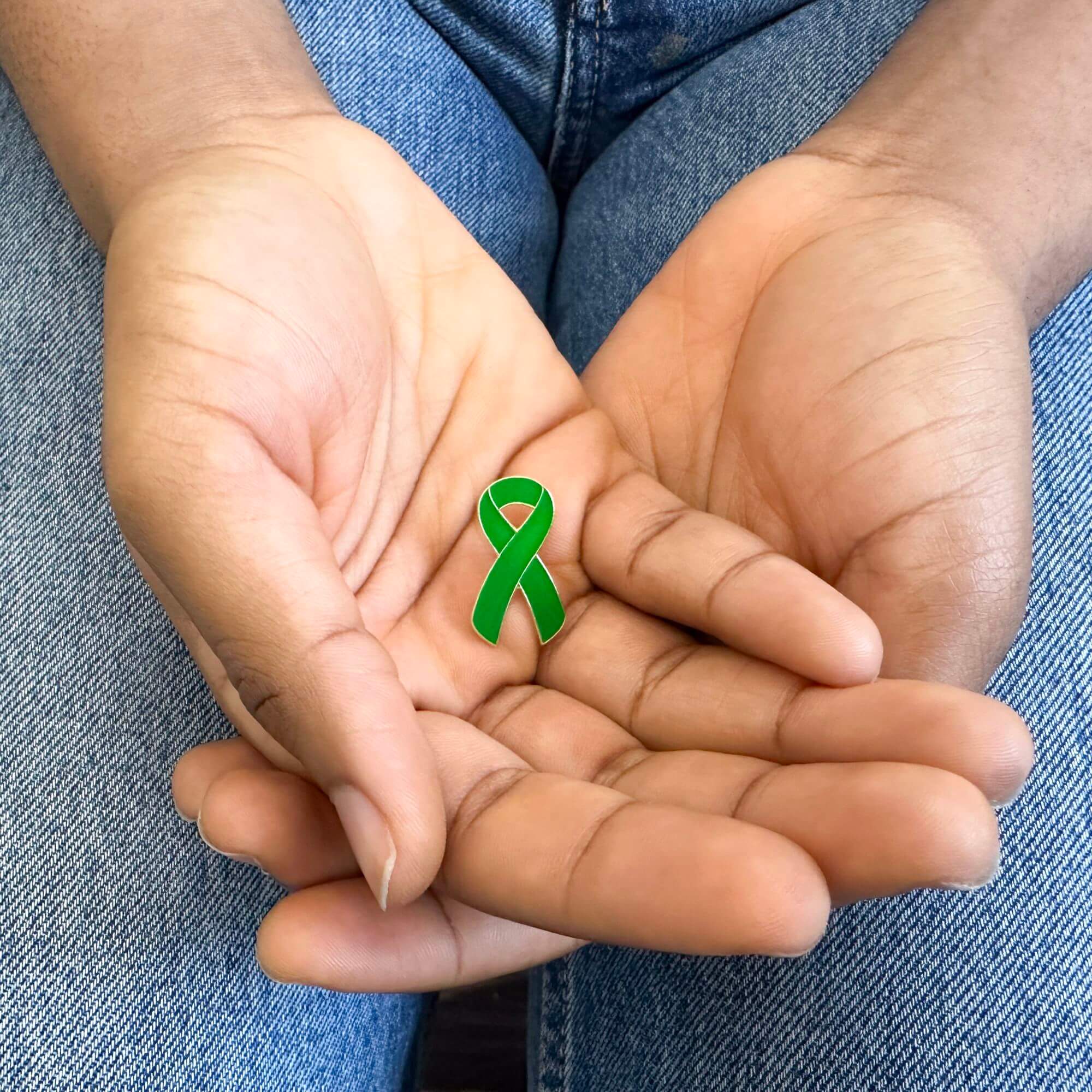 adrenal cancer awareness pin green ribbon