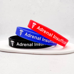 Adrenal insufficiency silicone medical alert wristbands red blue and black set of three