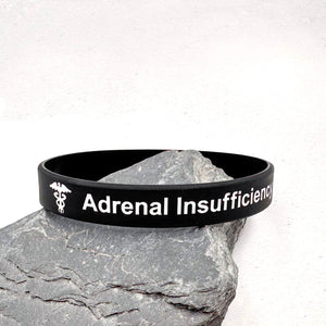 black silicone medical alert wristband for adrenal insufficiency