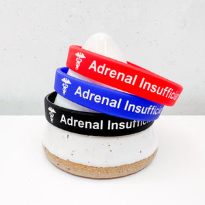 Adrenal insufficiency silicone medical alert wristbands red blue and black set of 3