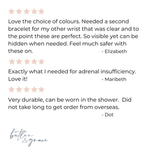 Positive customer reviews for adrenal insufficiency medical alert wristbands