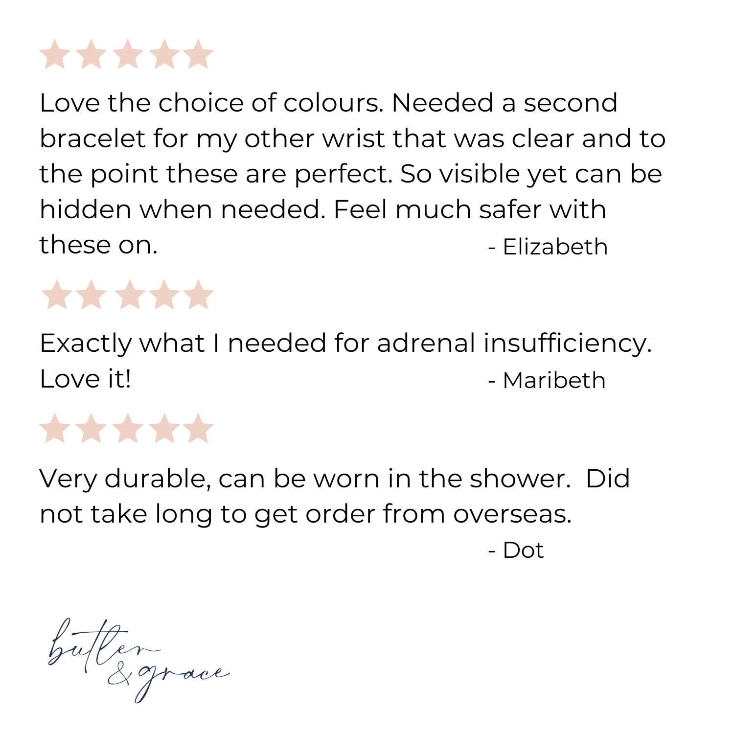 Positive customer reviews for adrenal insufficiency medical alert wristbands