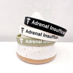 Set of 3 silicone adrenal insufficiency medical alert wristband in black, white, and grey