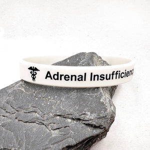 White silicone adrenal insufficiency medical alert wristband 