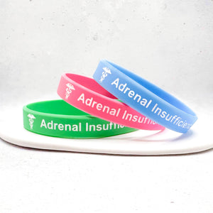 Set of three mint green, pink, and sky blue silicone medical alert wristbands