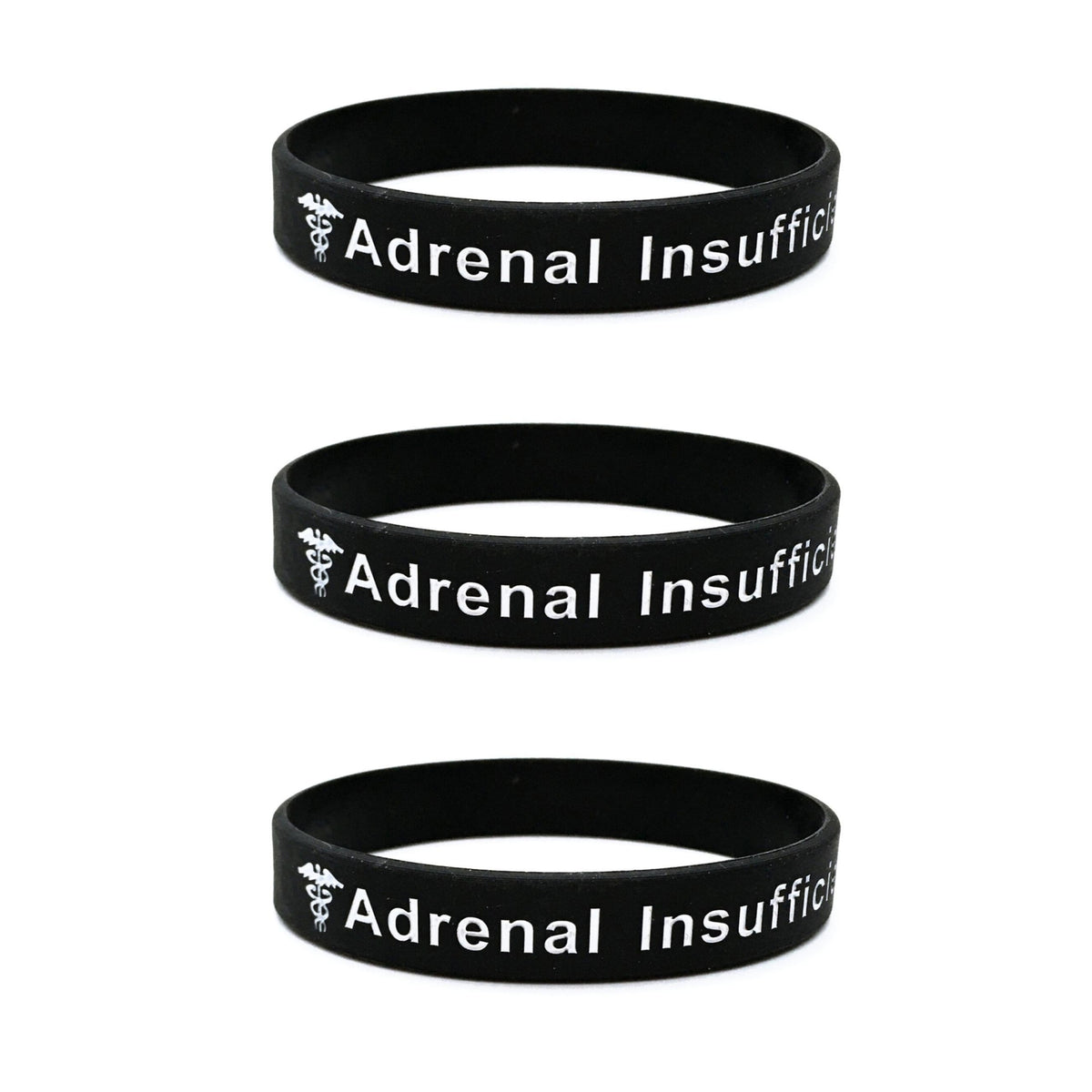 Set of 3 adrenal insufficiency medical alert bracelets with white medical symbols