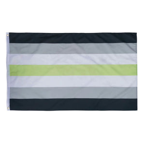 flag with stripes in the agender colours of black, grey, white, and green on a white background