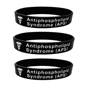Set of three APS alert silicone medical ID bracelets for daily wear and backup use