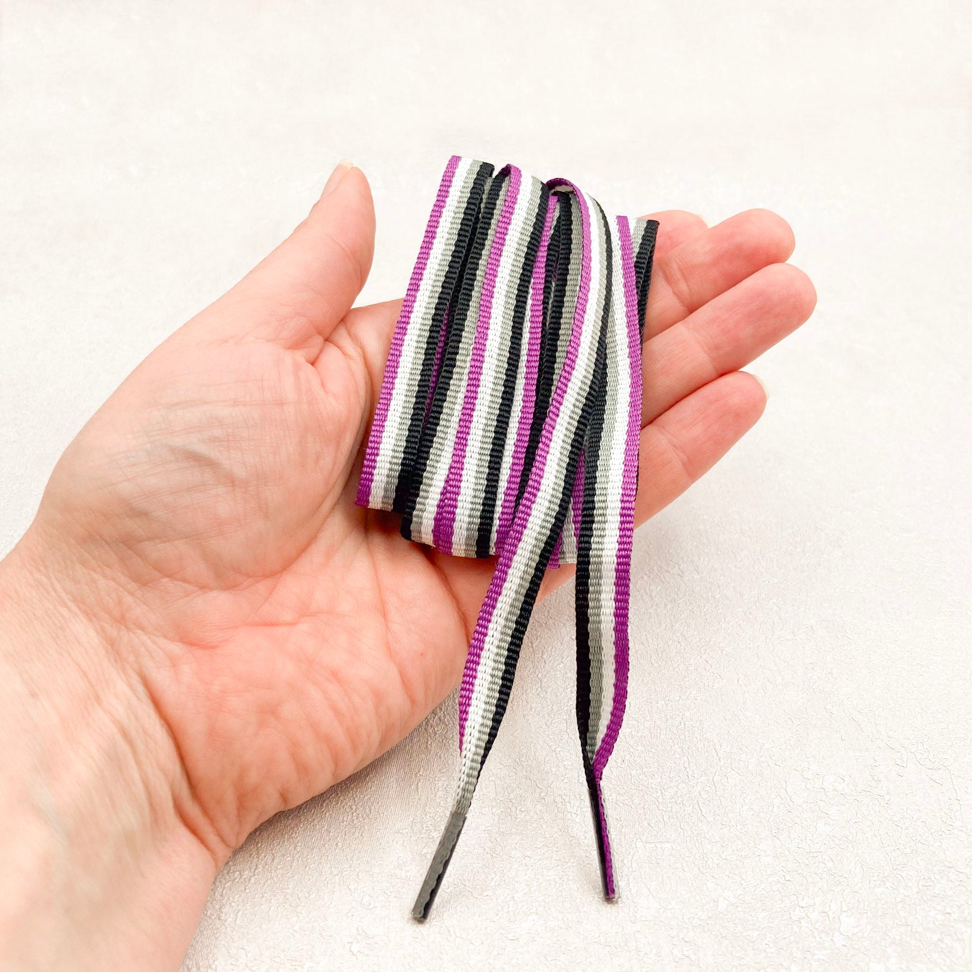 asexual shoelaces purple white grey black