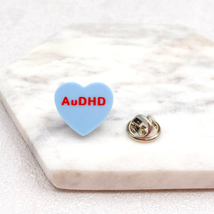 audhd awareness pin blue acrylic