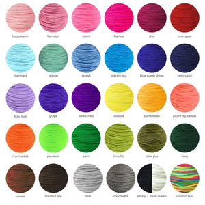 Cord colour options with various names for each colour on a white background