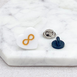 autism infinity heart pin gold white