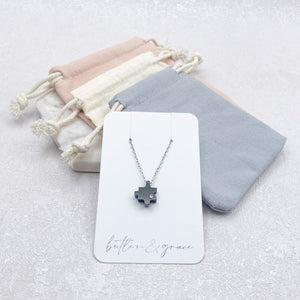 autism jigsaw crystal necklace black gift pouch