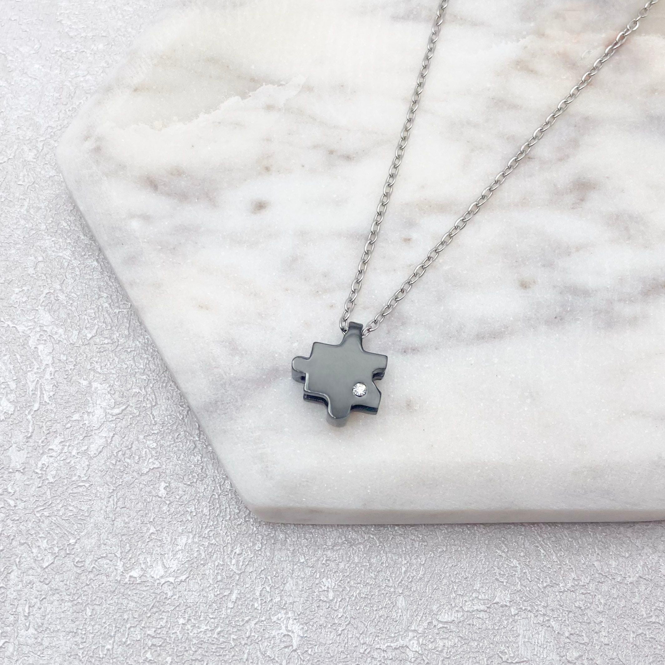 autism jigsaw crystal necklace black pendant