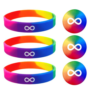 autism rainbow infinity wristband pins set