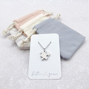autistic jigsaw necklace silver gift pouch