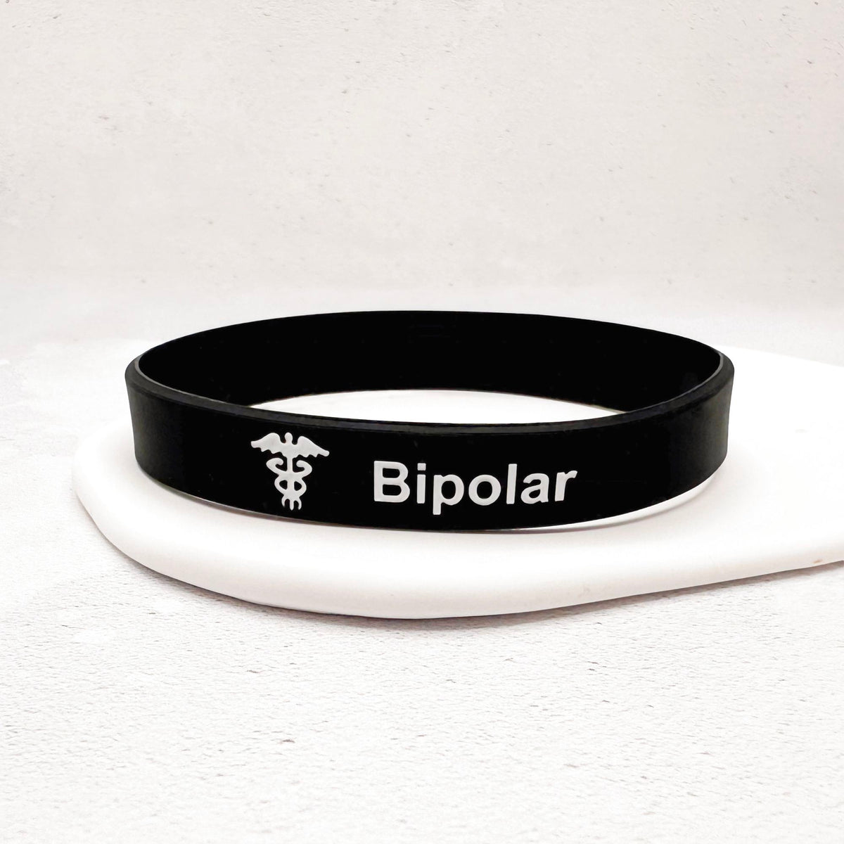 bipolar medical ID bracelet made from durable silicone for people with a mental health condition