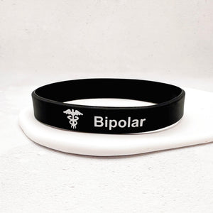 bipolar medical ID bracelet made from durable silicone for people with a mental health condition