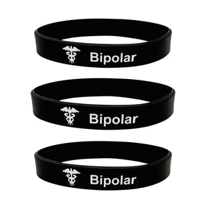 Set of three bipolar silicone medical ID bracelets for daily wear and backup use