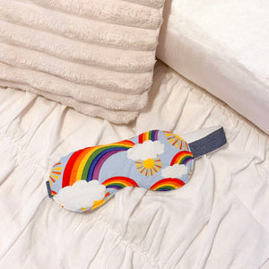 Colourful rainbow and cloud patterned eye mask 