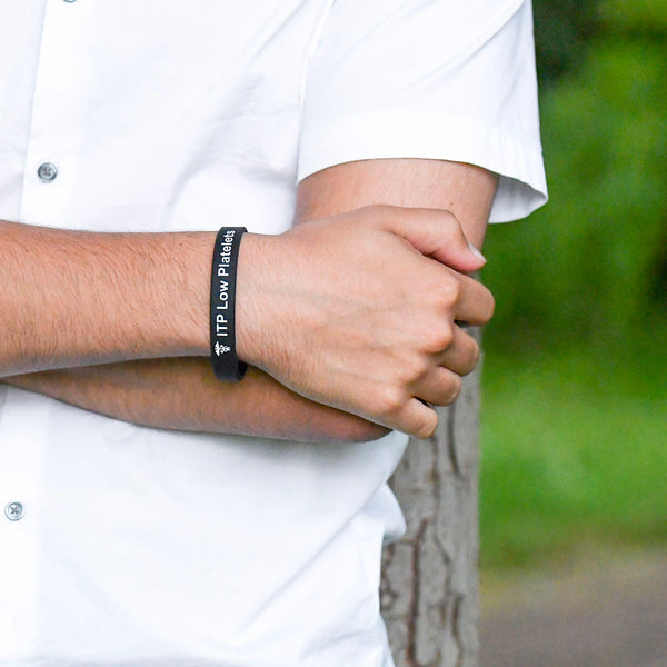 Bleeding Disorder Wristband For Low Platelets Black White Silicone ID Butler and Grace Ltd