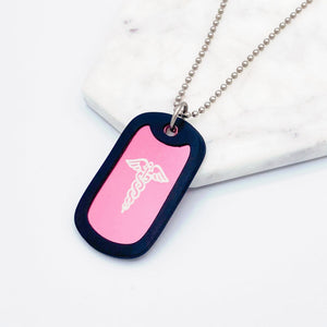 custom engraved medical alert dog tag necklace light pink womens pendant