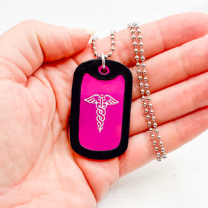 custom engraved medical alert dog tag necklace pink gift