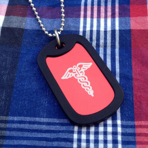 custom engraved medical alert dog tag necklace red black
