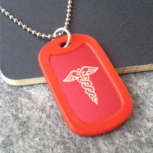 custom engraved medical alert dog tag necklace red id