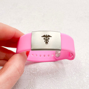 custom medical alert sports band pink engraved