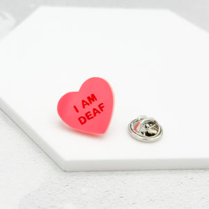 deaf awareness pin pink hearts