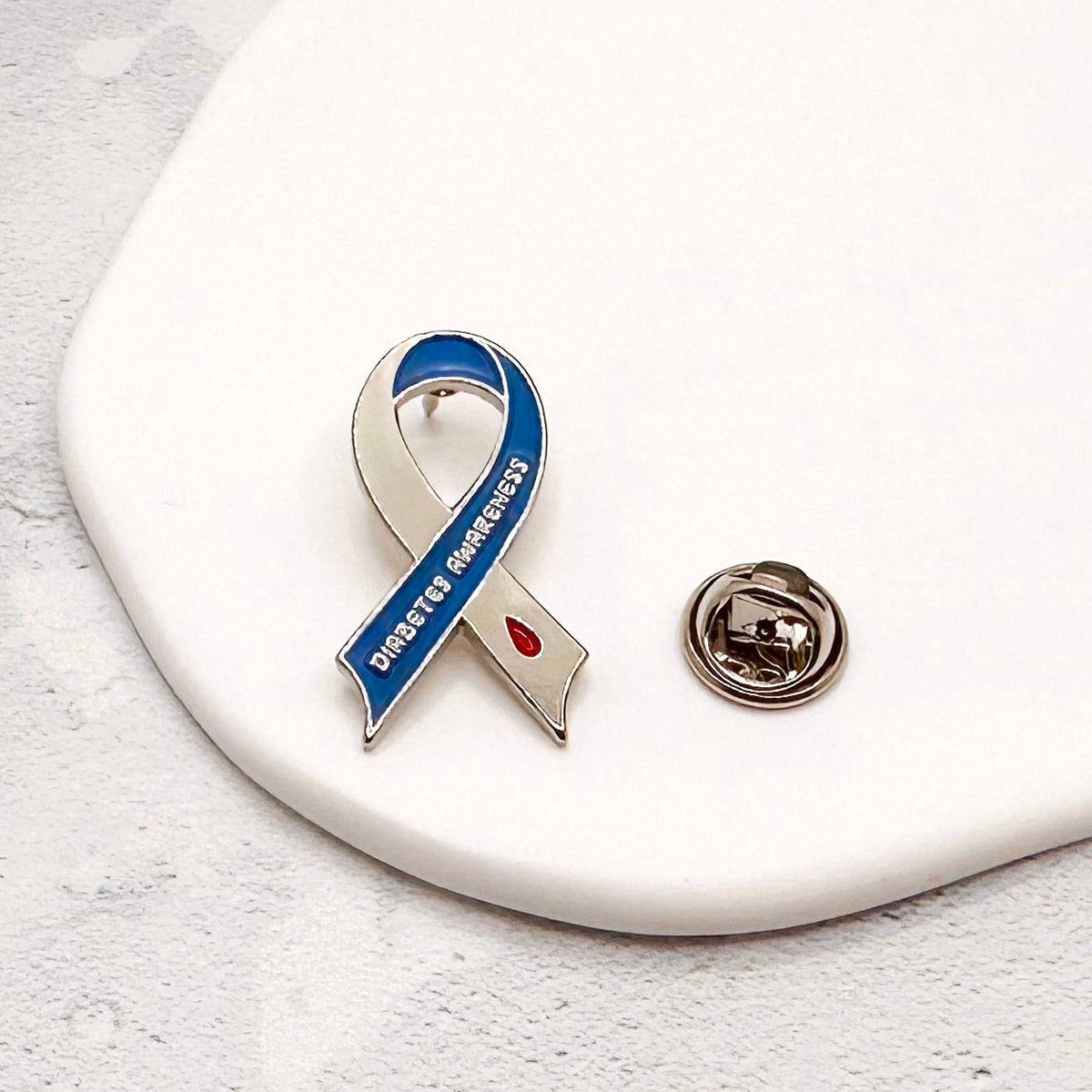 Diabetes Awareness Ribbon Pin, Grey and Blue Badge