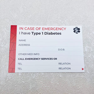 diabetes wallet card type 1 t1 t1d