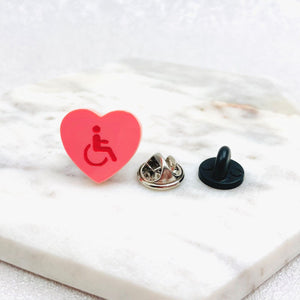 disability awareness pin pink acrylic heart