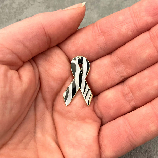 EDS Awareness Ribbon Pin - Black White Zebra Badge - Butler and Grace Ltd