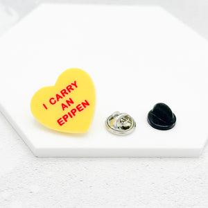 epipen awareness pin yellow acrylic heart