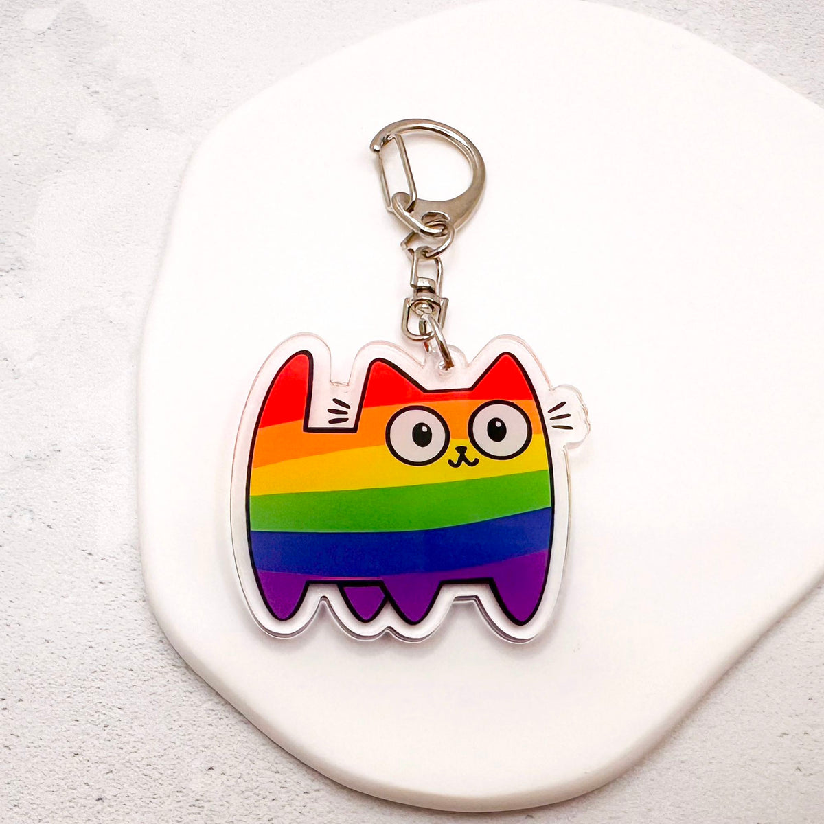 gay pride cat keychain in the rainbow flag colours