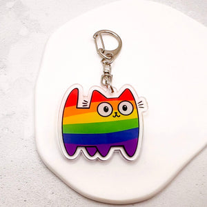 gay pride cat keychain in the rainbow flag colours