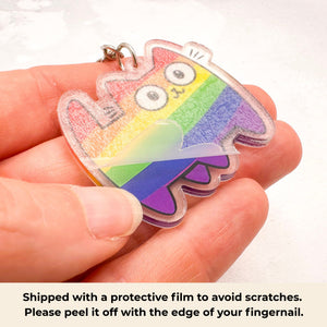 gay pride cat keychain with protective film