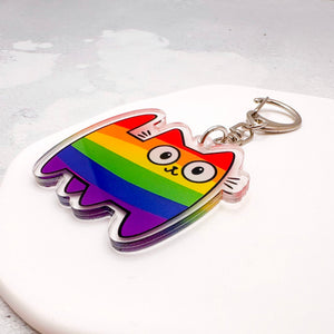 gay pride cat keychain in rainbow stripes