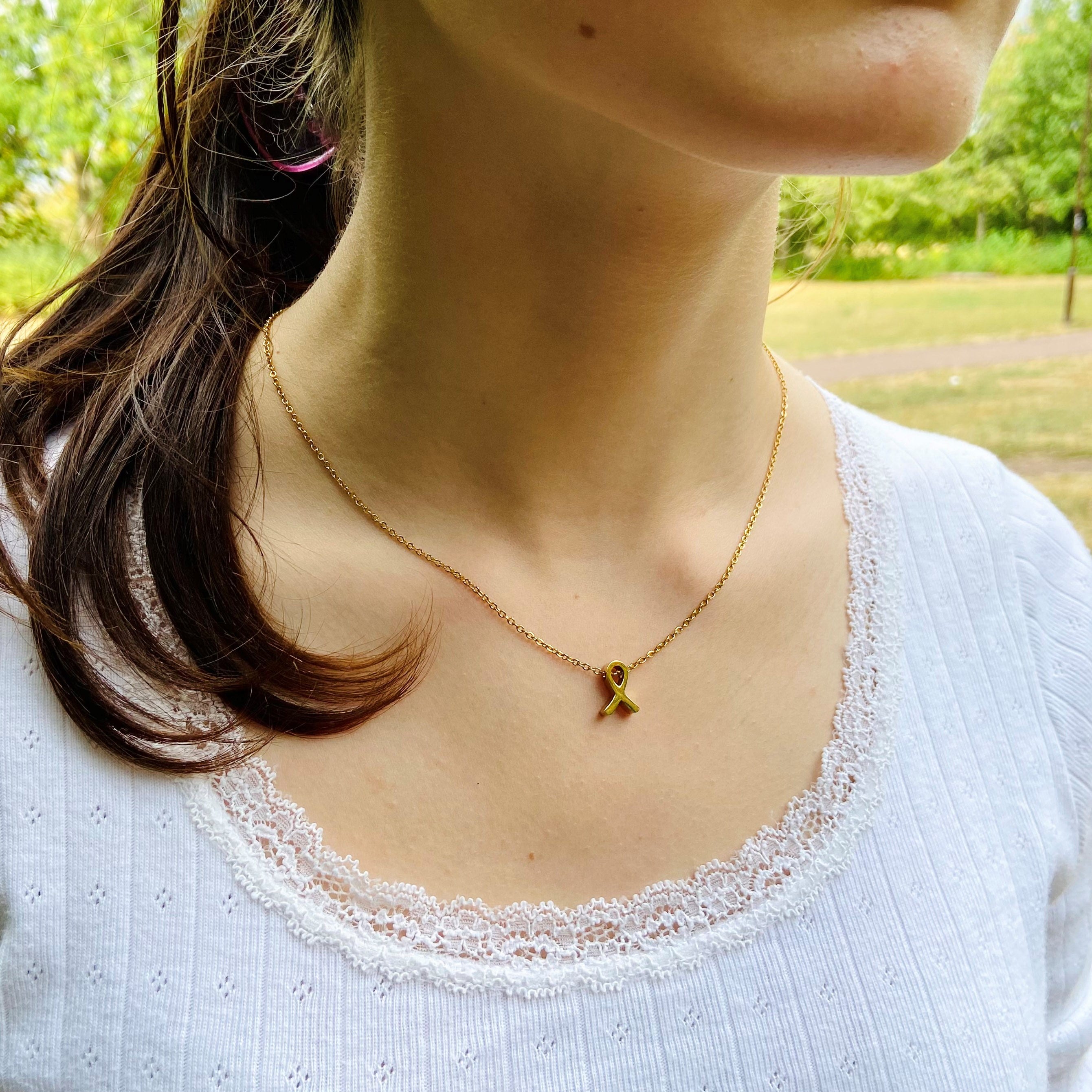 golden awareness ribbon necklace jewellery gift
