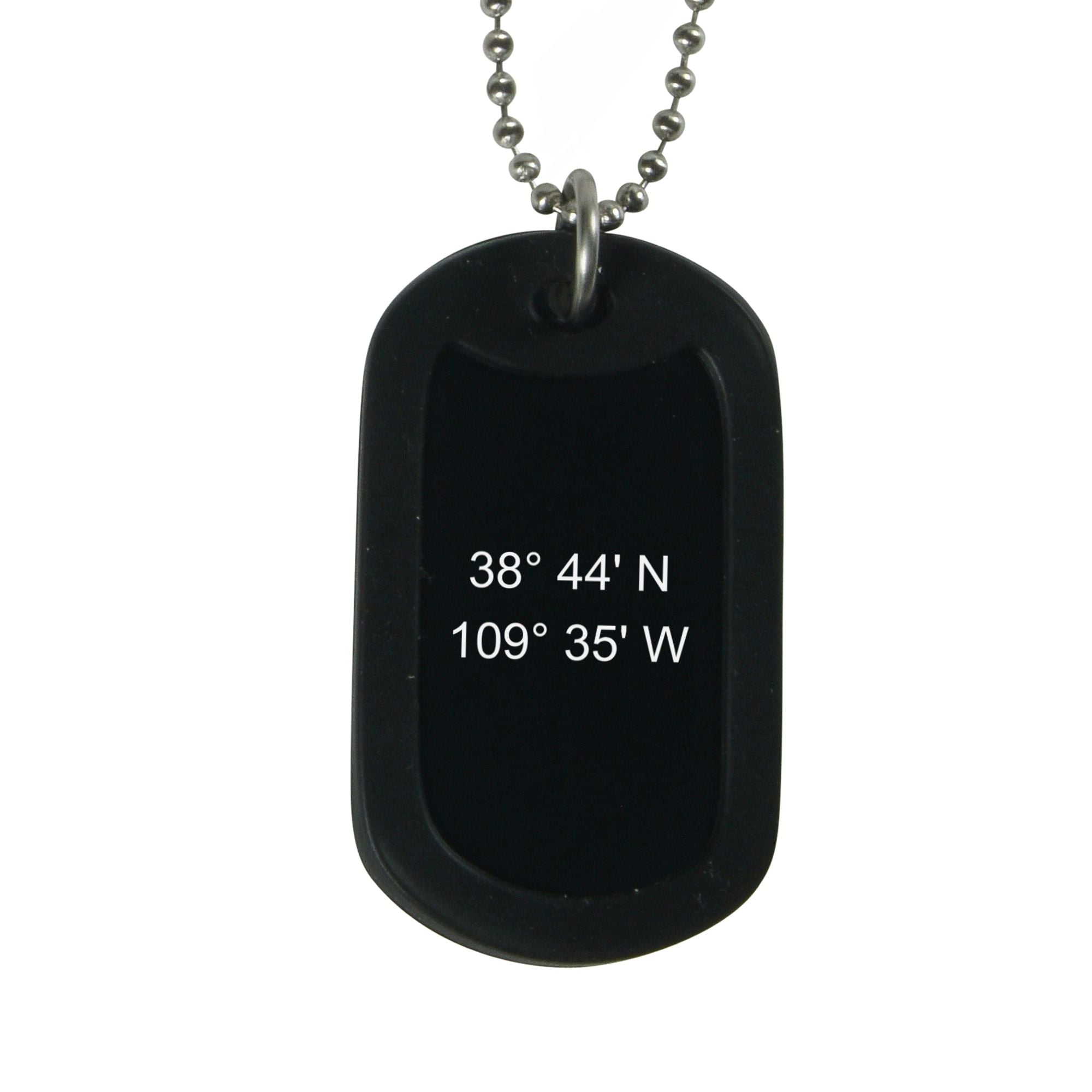 grid coordinates dog tag necklace black pendant
